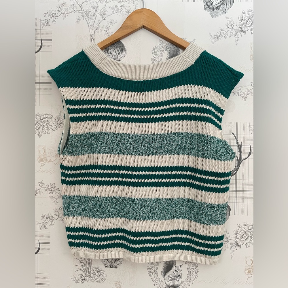 rag & bone Green and Cream V-Neck Sweater Vest - Picture 5 of 7